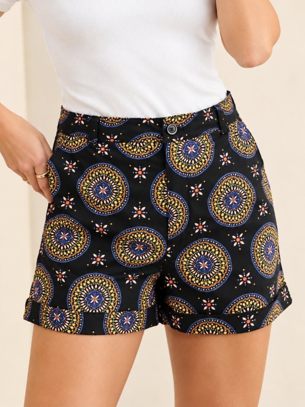 Anthropologie NEW Maeve Black Mandala Abstract City Stretch Twill Shorts SZ 30